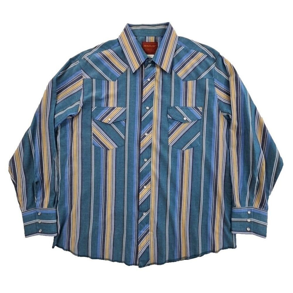 Ruslter X-Long Tails Pearl Snap Button Shirt Men's XL Long Sleeve EUC LN 75166RS
